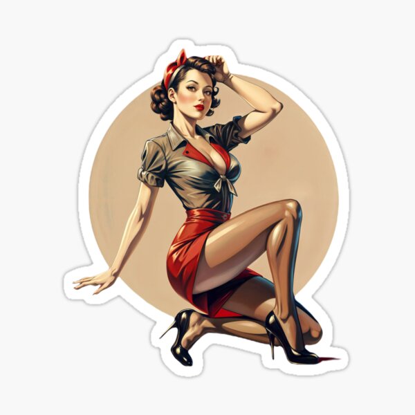 Item preview, Stylized Illustration of Woman in Classic Pin Up Pose with Retro Attire designed and sold by Creative88Art.