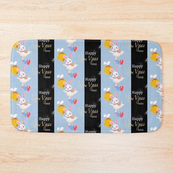 Item preview, Happy New Year 2025 - Flying Bunny in Watercolor Holding Balloons designed and sold by InspiredCreatives.