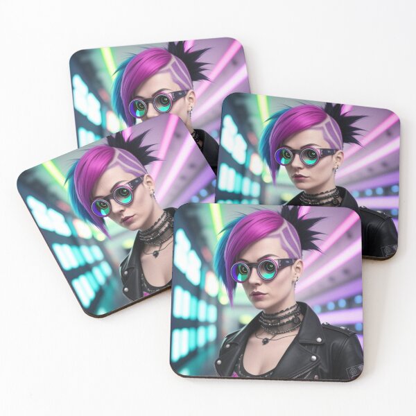 Item preview, Techno Punk Girl With Glasses Blue Pink Hair  designed and sold by highplacidity.