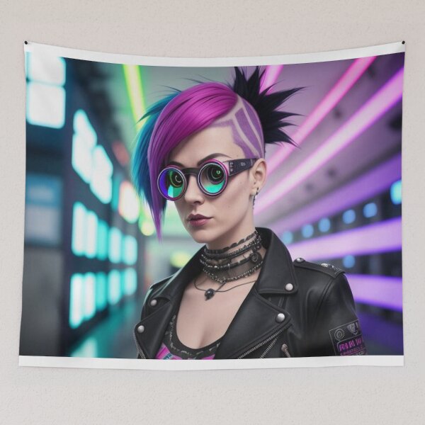 Item preview, Techno Punk Girl With Glasses Blue Pink Hair  designed and sold by highplacidity.