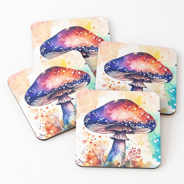 Item preview, Magical Mushrooms Watercolor Painting with Splatter Effects designed and sold by soulfulpalette.