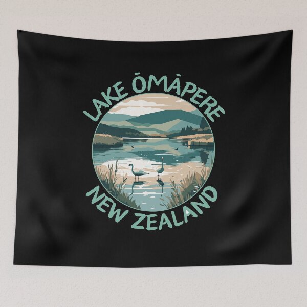 Item preview, Lake Ōmāpere in Northland New Zealand Retro Travel Art Emblem designed and sold by MaateoDesign.