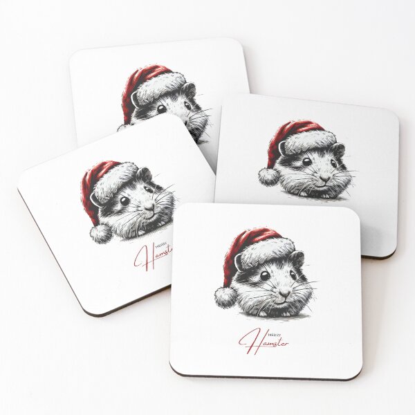 Item preview, Black and white hamster in a Santa hat - Merry Hamster designed and sold by Blink Art Studio.