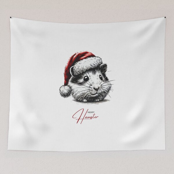 Item preview, Black and white hamster in a Santa hat - Merry Hamster designed and sold by Blink Art Studio.