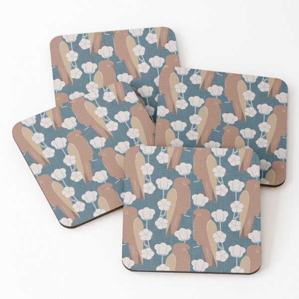 Item preview, Parrots and cotton flowers dark blue designed and sold by pakanta.