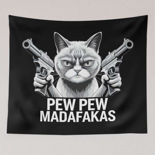 Item preview, FUNNY Pew Pew Madafakas Cat, Pew Pew Cat, Vintage Cat With Guns, Cat Paw, Black Cat Cartoon, Pewpew, Our Cute Cat Pets Merchandise for Funny Cat Pet Lovers! retro meme crazy animal designed and sold by bluel_evin.