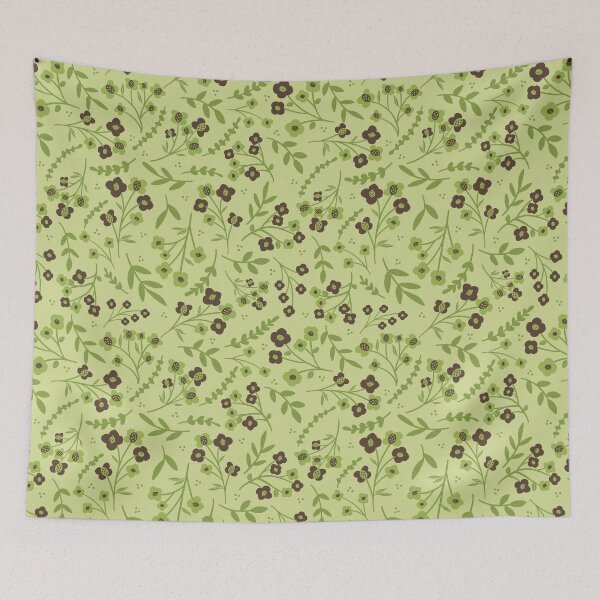 Item preview, Floral Pattern, Forget-Me-Nots in mocha & matcha on lemongrass designed and sold by HeidiMyersArt.