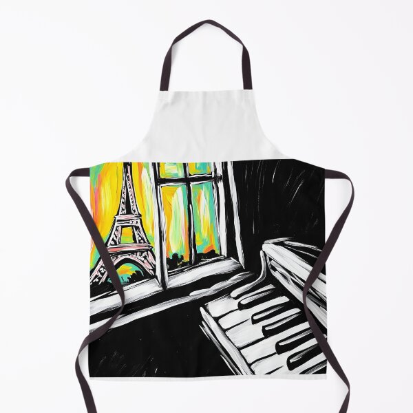 Item preview, Piano Keyboard and Eiffel Tower Bold Contrast of Black, White, and Vibrant Sky Digital AI Art designed and sold by OlfactoART Studio.