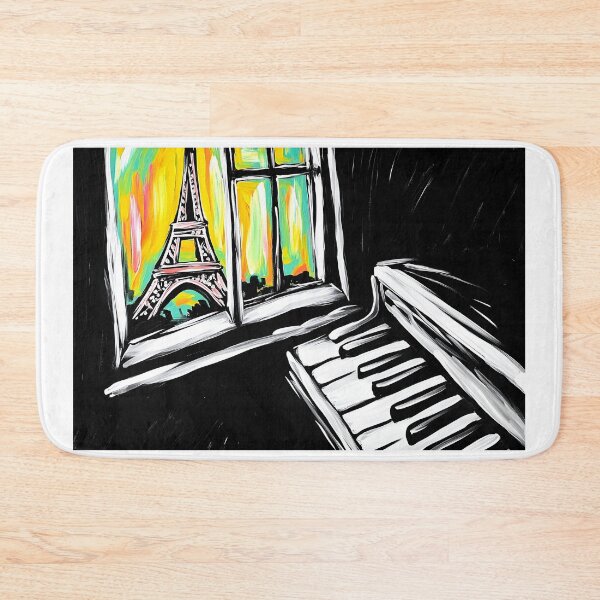 Item preview, Piano Keyboard and Eiffel Tower Bold Contrast of Black, White, and Vibrant Sky Digital AI Art designed and sold by OlfactoART Studio.
