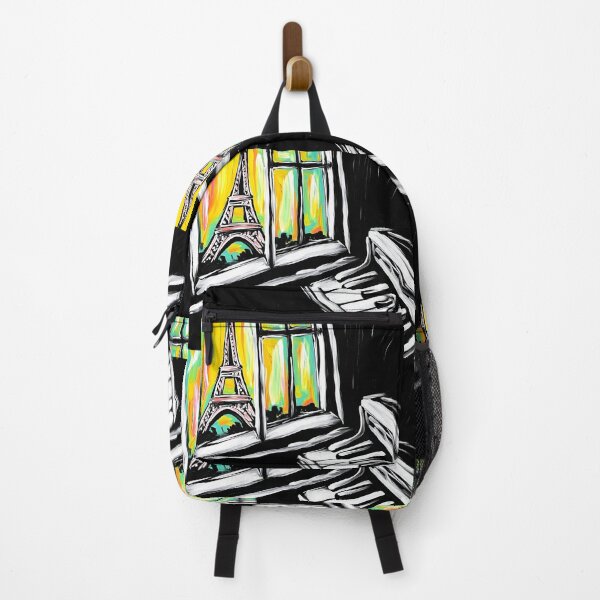 Item preview, Piano Keyboard and Eiffel Tower Bold Contrast of Black, White, and Vibrant Sky Digital AI Art designed and sold by OlfactoART Studio.
