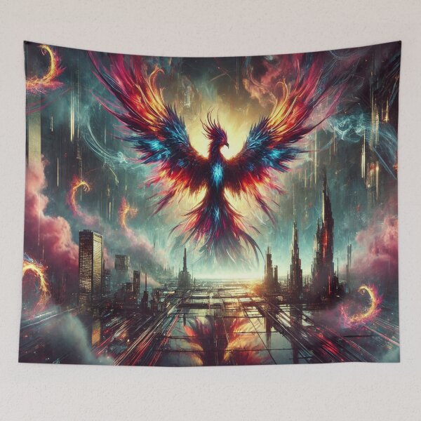 Item preview, AI generated phoenix rising in the sunrise, dystopian fantasy designed and sold by AI-this-is-AI.
