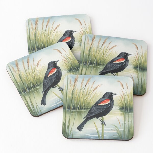Item preview, Red-Winged Blackbird in Marsh Watercolor Art designed and sold by WaterBirdArt.
