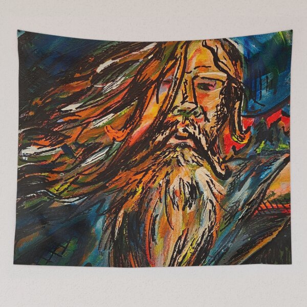 Item preview, Blue Wizard in the Wind designed and sold by Jaz Caz Art.