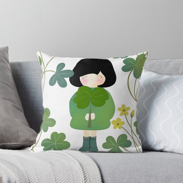 Item preview, Girl Holding Lucky Clover Surrounded by Shamrock and Yellow Flowers designed and sold by Thanapornhan24.