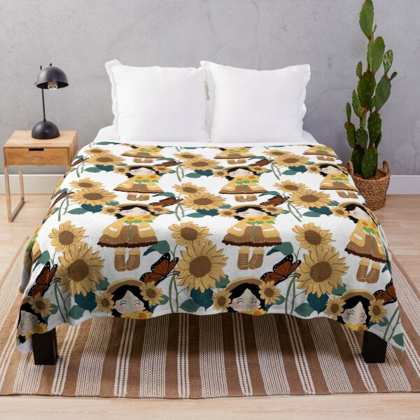Item preview, Girl Holding Sunflowers with Monarch Butterflies in a Cheerful Nature Setting designed and sold by Thanapornhan24.