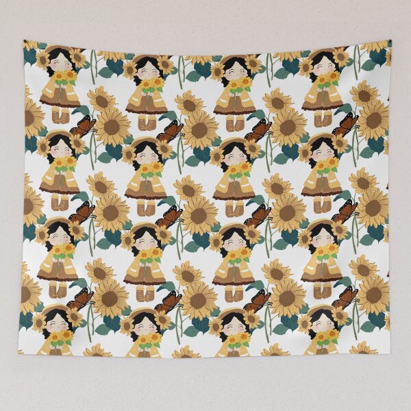 Item preview, Girl Holding Sunflowers with Monarch Butterflies in a Cheerful Nature Setting designed and sold by Thanapornhan24.