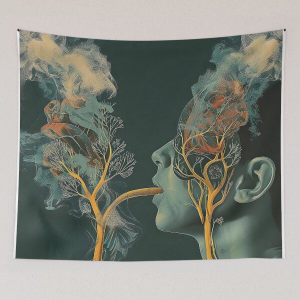 Item preview, Surreal of a Person Exhaling Smoke Revealing Floating Lungs. designed and sold by CheerForGoods.