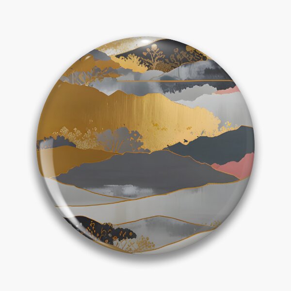 Item preview, Japanese Landscape, Shimmering Mountain Peaks, Abstract Golden Foil Luminous Layers, Modern Minimalistic Japanese Aesthetic designed and sold by Kintsugi99.
