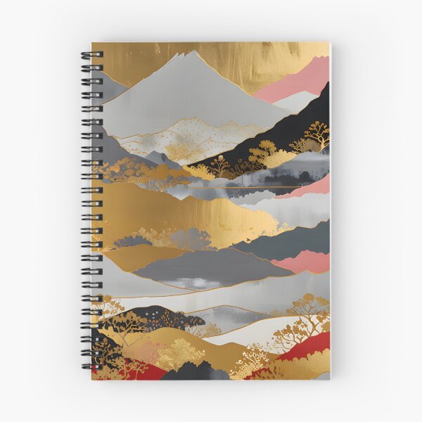 Item preview, Japanese Landscape, Shimmering Mountain Peaks, Abstract Golden Foil Luminous Layers, Modern Minimalistic Japanese Aesthetic designed and sold by Kintsugi99.