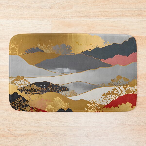 Item preview, Japanese Landscape, Shimmering Mountain Peaks, Abstract Golden Foil Luminous Layers, Modern Minimalistic Japanese Aesthetic designed and sold by Kintsugi99.