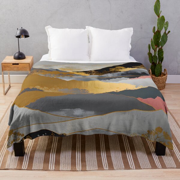 Item preview, Japanese Landscape, Shimmering Mountain Peaks, Abstract Golden Foil Luminous Layers, Modern Minimalistic Japanese Aesthetic designed and sold by Kintsugi99.