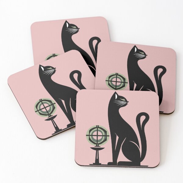 Item preview, Atomic,Black Cat Microphone Podcaster, 1970s Kitty, Kitten MCM Style Pink Atomic 1960 Art Deco, Black and White, Abstract designed and sold by TheTimeTaxi.