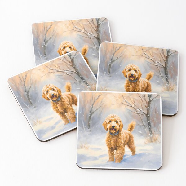 Item preview, Miniature Goldendoodle in Winter Scene – Impressionist Painting Style designed and sold by Fredster1966.