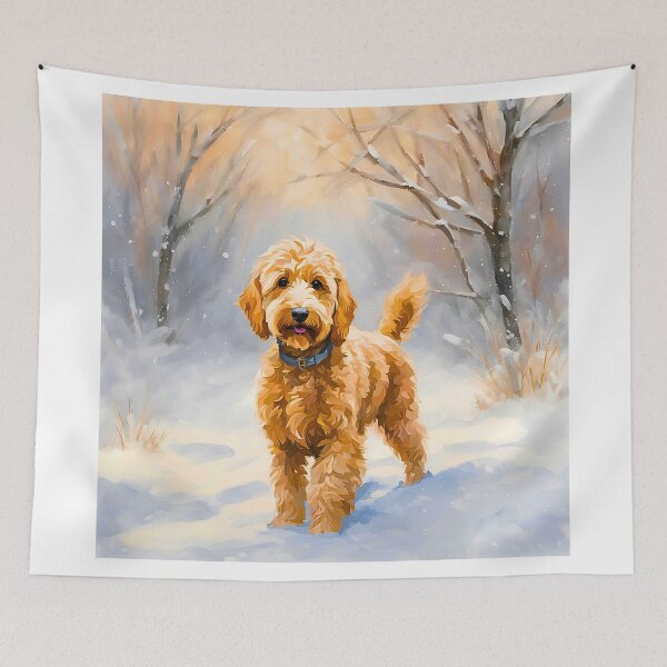 Item preview, Miniature Goldendoodle in Winter Scene – Impressionist Painting Style designed and sold by Fredster1966.