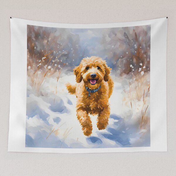 Item preview, Mini Goldendoodle in Winter Scene – Impressionist Painting Style designed and sold by Fredster1966.