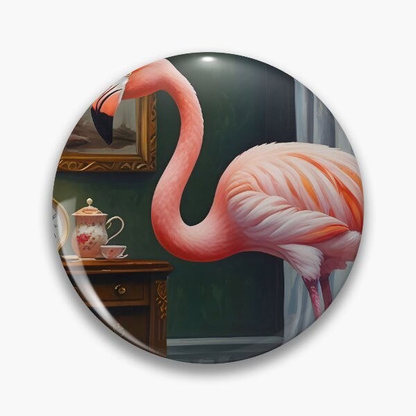 Aperçu de l'œuvre Le coin douillet du flamant rose, flamant rose dans une pièce antique, décor victorien de flamant rose, art mural classique à l'huile créée et vendue par Kintsugi99.