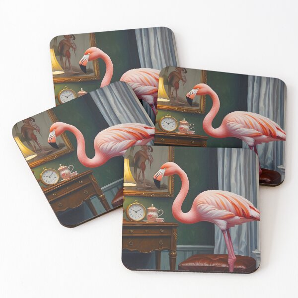 Item preview, Flamingo's Cozy Corner, Flamingo in an Antique Room, Victorian Pink Flamingo Decor, Classic Oil Painting Wall Art designed and sold by Kintsugi99.