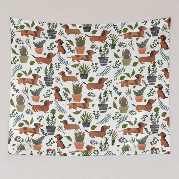 Item preview, Happy Dachshund Sausage Dog with Plants  designed and sold by WikzyStore.