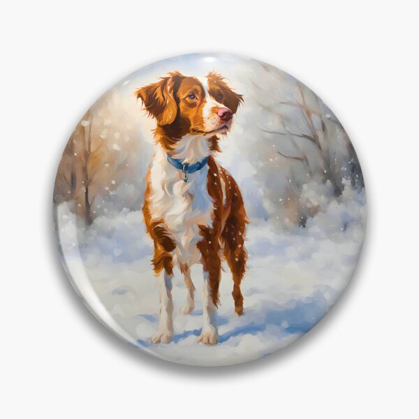 Item preview, Brittany Dog in a Snowy Winter Scene – Impressionist Painting Style designed and sold by Fredster1966.