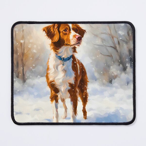 Item preview, Brittany Dog in a Snowy Winter Scene – Impressionist Painting Style designed and sold by Fredster1966.