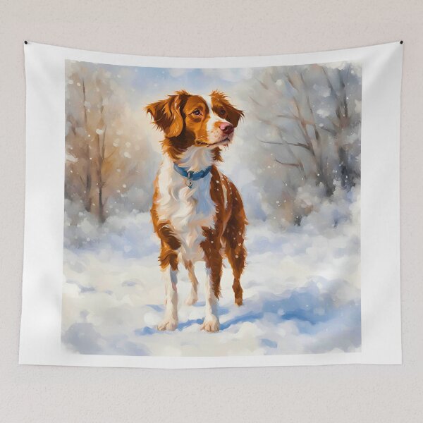 Item preview, Brittany Dog in a Snowy Winter Scene – Impressionist Painting Style designed and sold by Fredster1966.