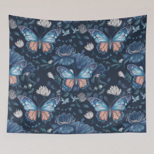 Item preview, Butterflies Midnight Garden Lotus Jasmine Flowers Mystic Design designed and sold by Kia Blaze.