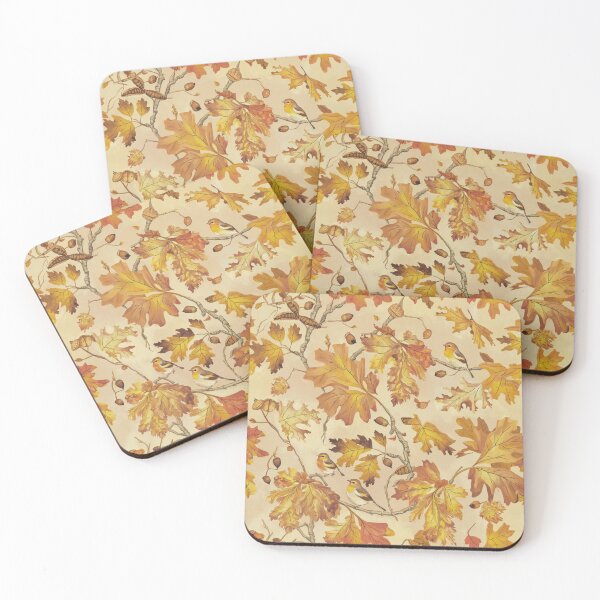 Item preview, Autumn Leaves Sparrows Birds Acorns Berries Amber Gold Leaf designed and sold by Kia Blaze.
