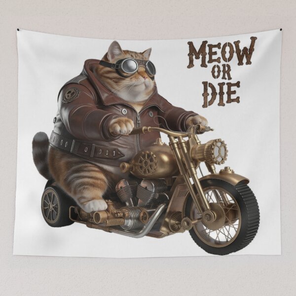 Item preview, Meow or Die Steampunk Biker Cat #2 designed and sold by ChonkingHazard.