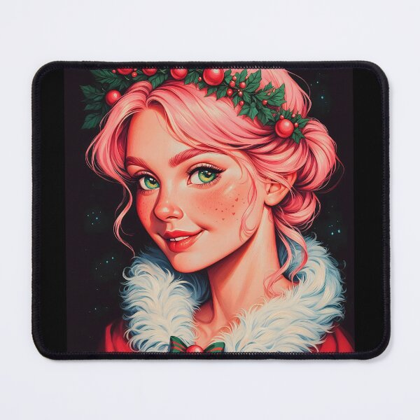 Item preview, Fantasy Christmas Girl with Pastel Pink Hair designed and sold by ByteyCreatives.