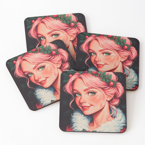 Item preview, Fantasy Christmas Girl with Pastel Pink Hair designed and sold by ByteyCreatives.
