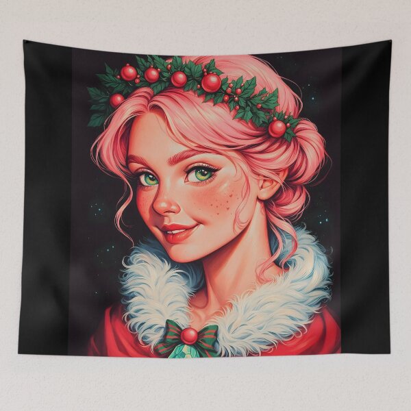 Item preview, Fantasy Christmas Girl with Pastel Pink Hair designed and sold by ByteyCreatives.