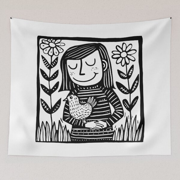 Item preview, Girl and Bird Minimalist Design for Fashion and Accessories designed and sold by House Of Roza.