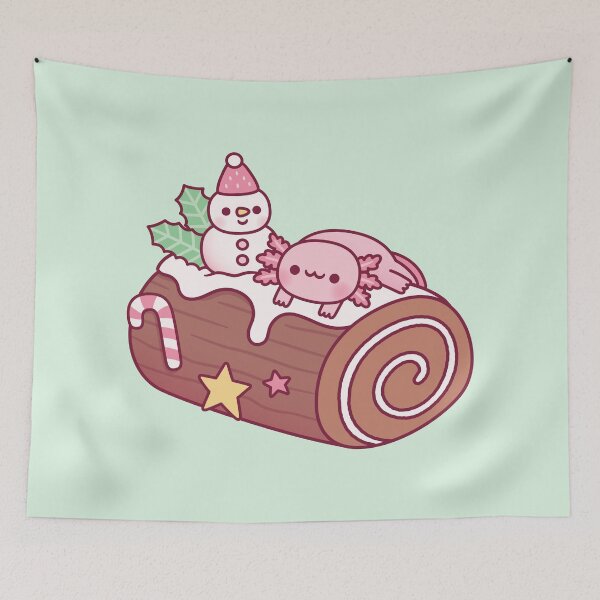 Item preview, Cute Axolotl On Snowman Christmas Log Cake designed and sold by rustydoodle.