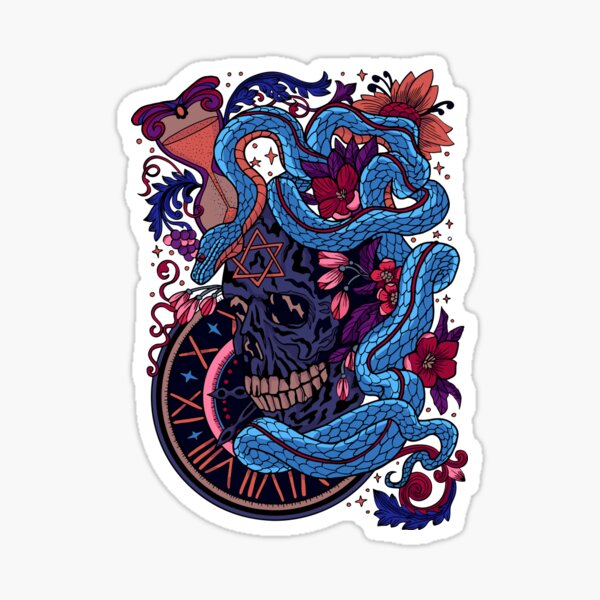 Item preview, Venemous blue purple Snake and Skull with  ver 1-Year of the Snake 2025- Chinese Zodiac Theme- black Background designed and sold by CosmicNook1.