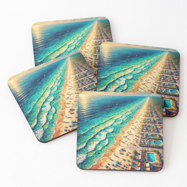 Item preview, Aerial View of a Vibrant Beach Scene with Turquoise Waves and Colorful Umbrellas designed and sold by Shs-Kenya.