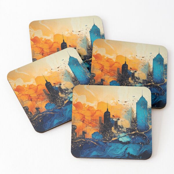 Item preview, A cityscape at sunset with a blend of orange and blue hues, creating a serene atmosphere. designed and sold by mc-webdesign.