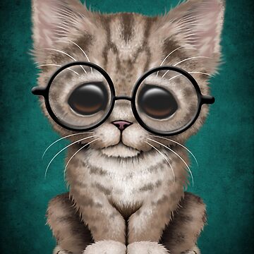 Cute Brown Tabby Kitten Wearing Eye Glasses Coffee Mug by Jeff