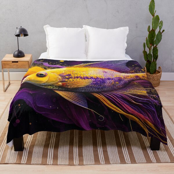 Item preview, A digital painting of a fish with vibrant purple and yellow hues. designed and sold by mc-webdesign.