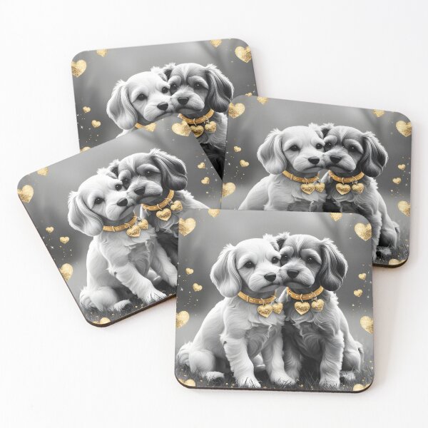 Item preview, Golden Hearts Valentine's Design – Romantic Puppies with Glittering Gold Hearts designed and sold by LaLi-Designs.