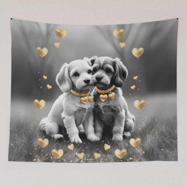 Item preview, Golden Hearts Valentine's Design – Romantic Puppies with Glittering Gold Hearts designed and sold by LaLi-Designs.